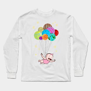 Space Travel Happy Flying Baby Balloon Planets Long Sleeve T-Shirt